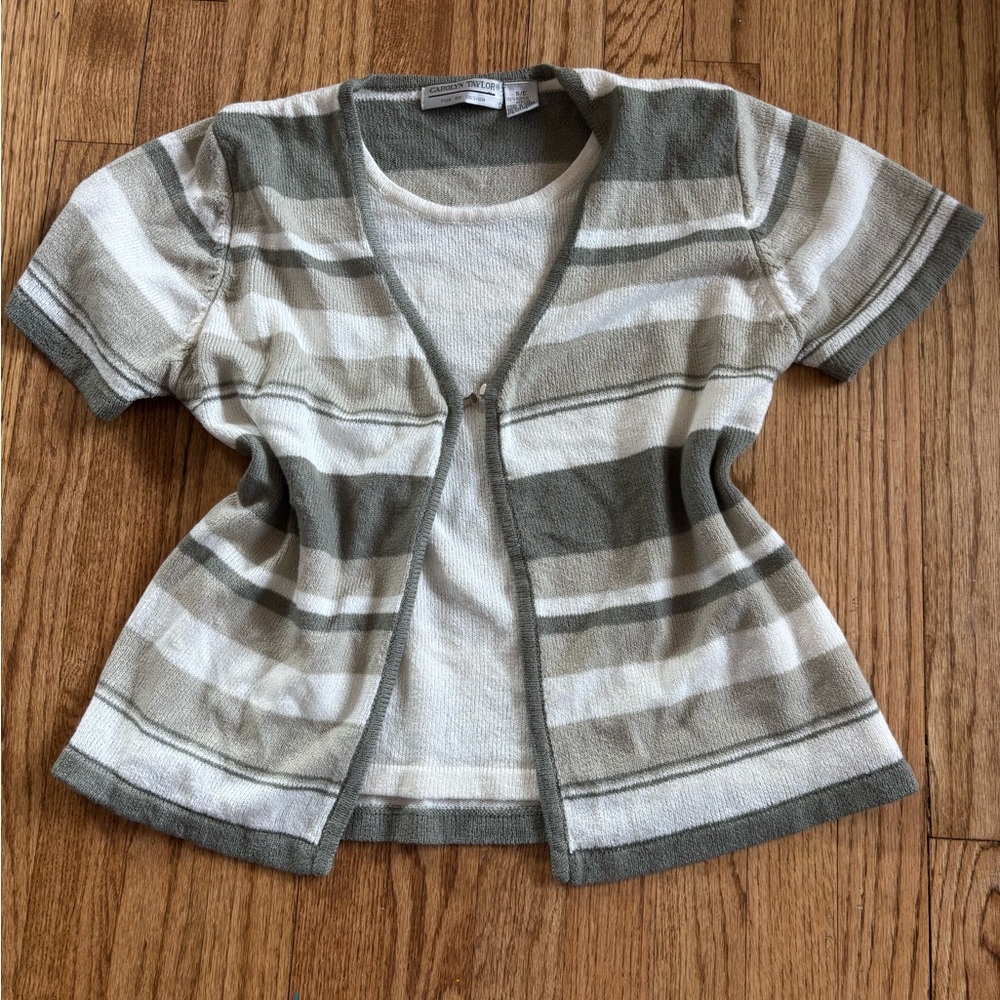 Green and Cream Knit Top/Cardigan